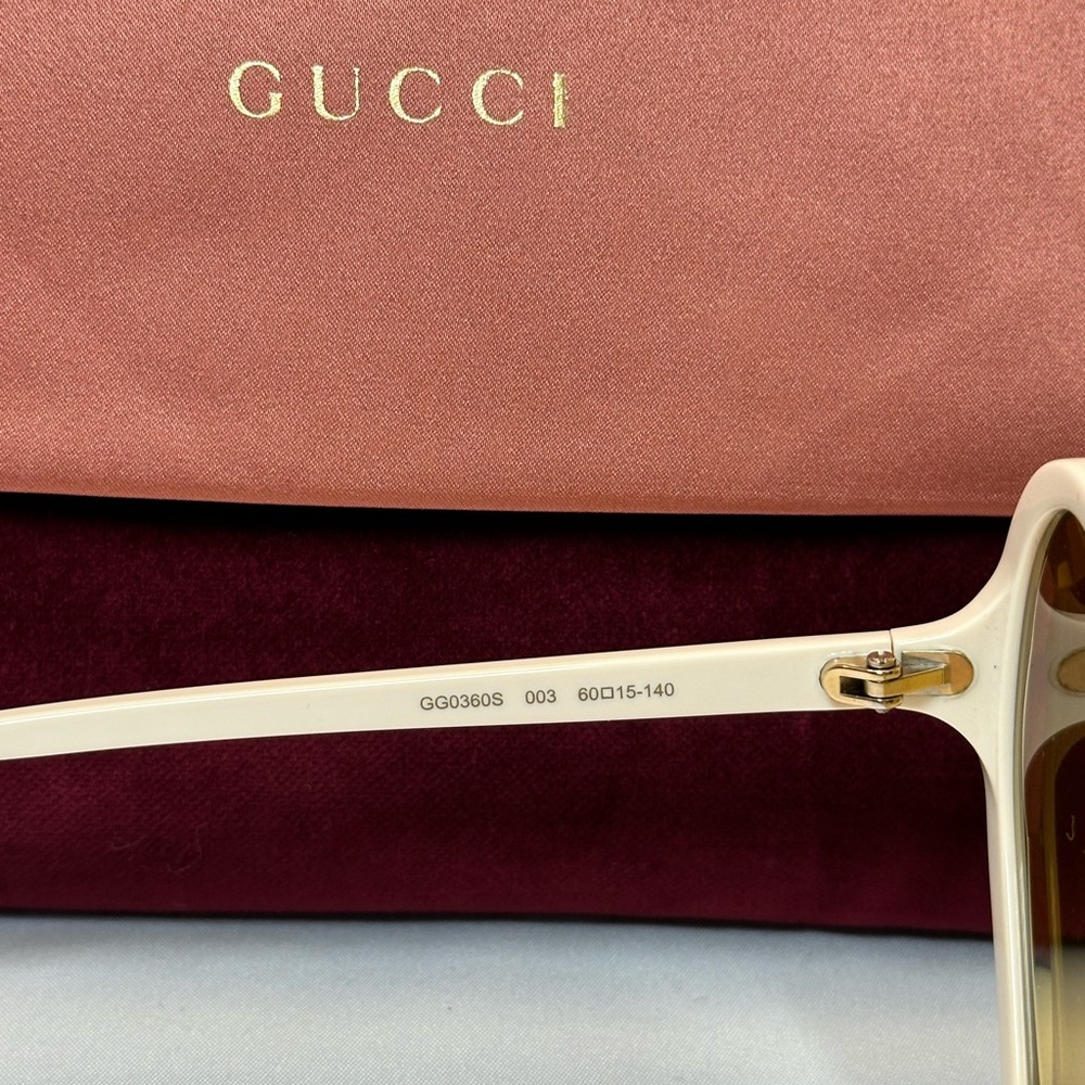 Gucci White Frame Heart Sunglasses with Yellow Lenses - Picture 4 of 6